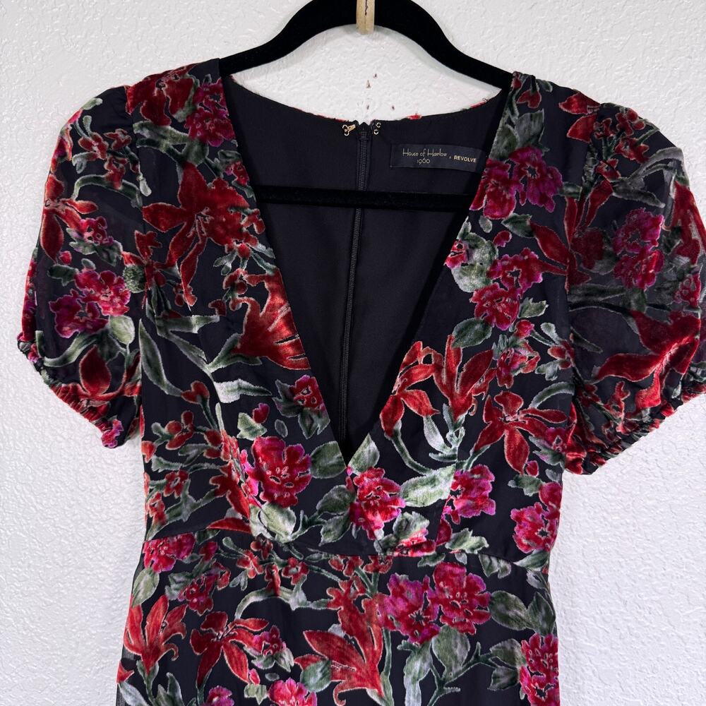 House of Harlow Revolve Dress Womens XS Talita Velvet Floral Romantic Event - Picture 4 of 11